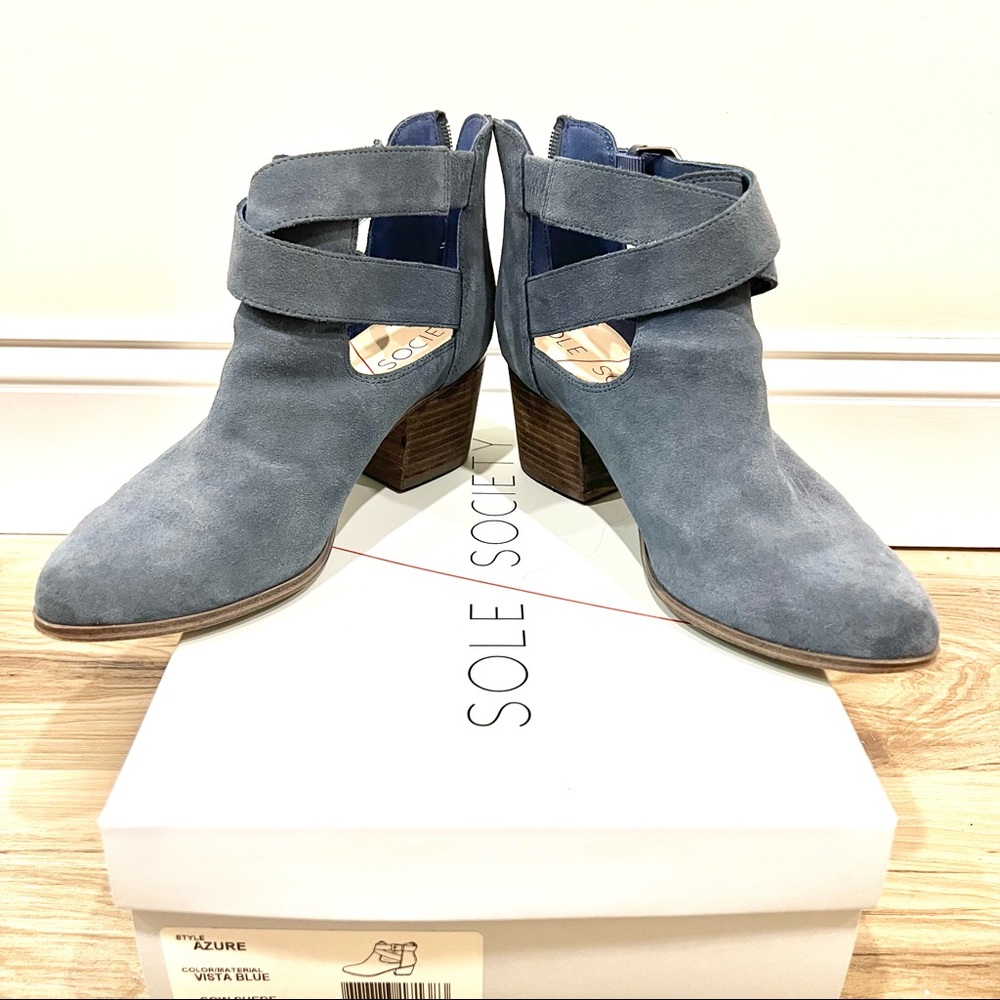 SOLE SOCIETY ANKLE BOOTS AZURE VISTA BLUE 8.5 EUC SHOES